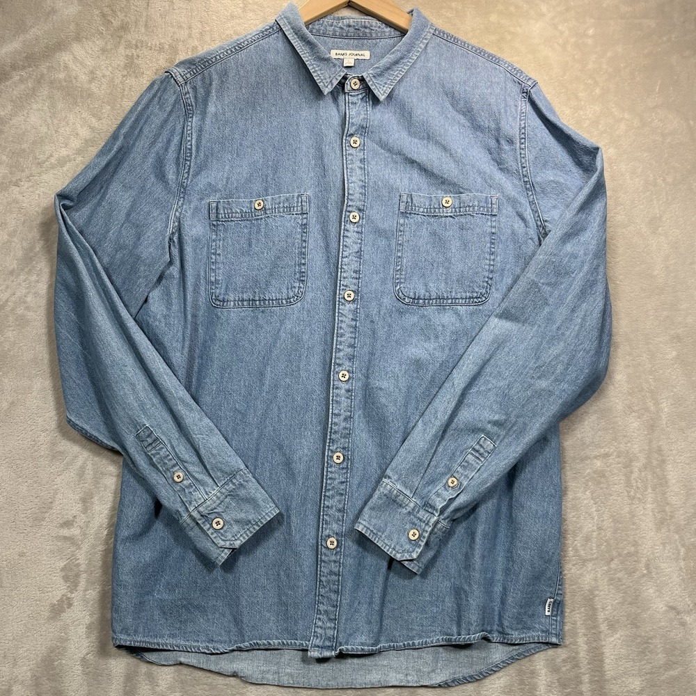 Banks Journal Shirt L Men's Classic Long Sleeve Denim Button-Down Cotton